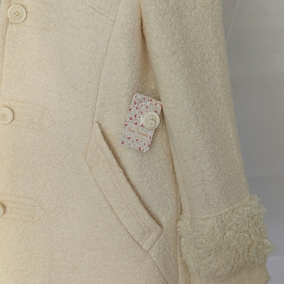 Free People Coat Jacket Wool Blend Sherpa Trim Button Front Lined Ivory L NWT - Picture 15 of 16